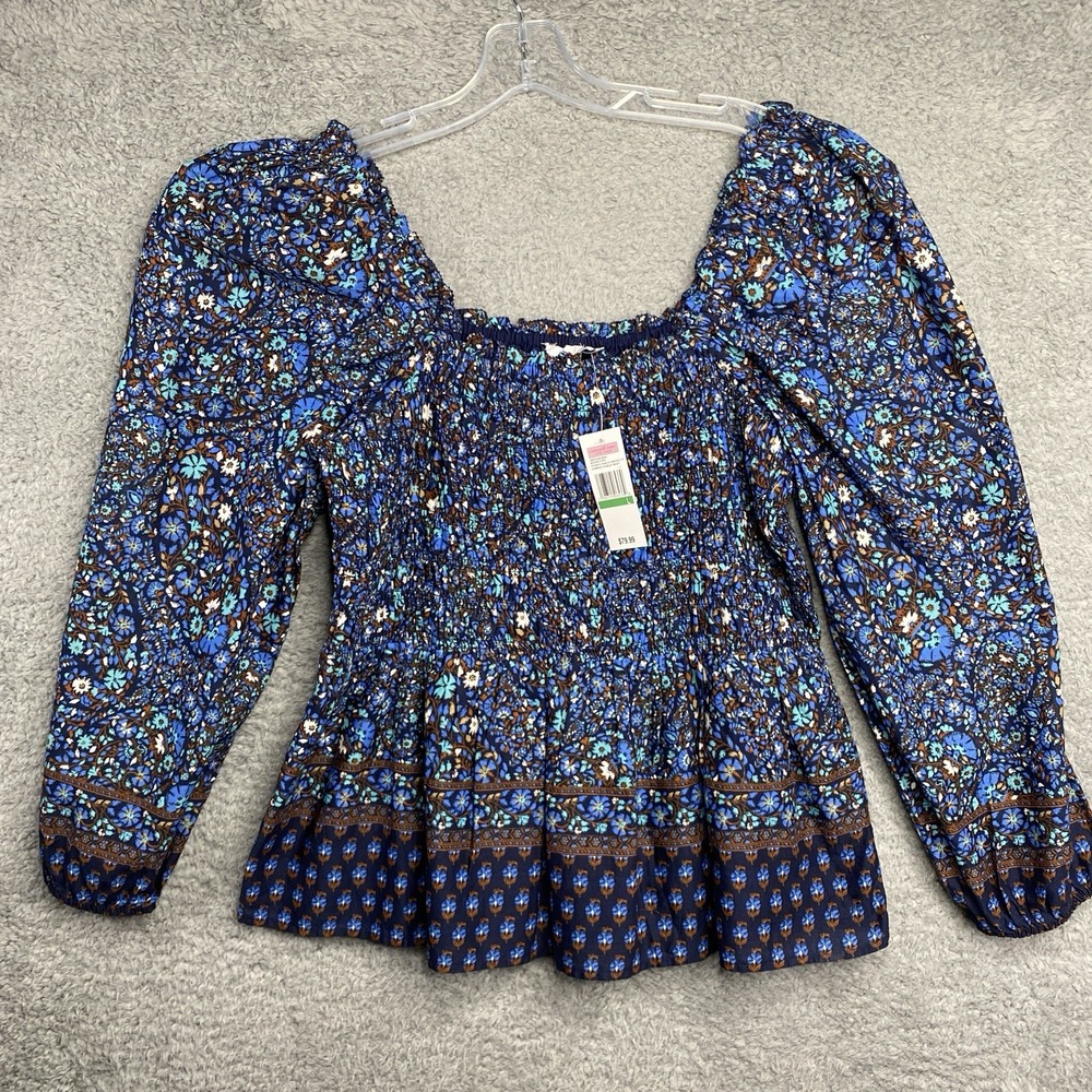 Vineyard Vines Womens Blue Floral Paisley Top Size‎ L Cottagecore Peasant Preppy